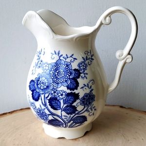 Vintage Japan Blue and White Floral Petit Vase Creamer Handpainted